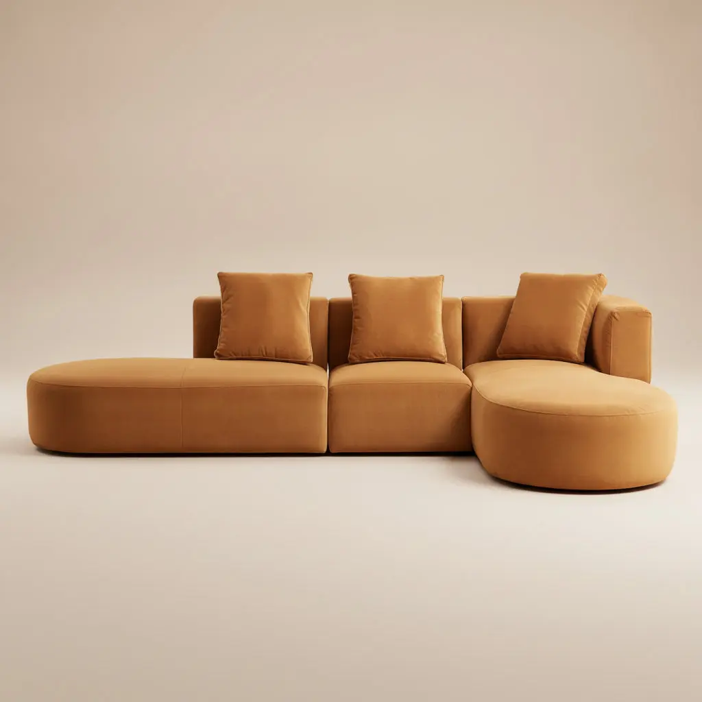 Ulsan Cognac Velvet Sectional Right Facing Chaise