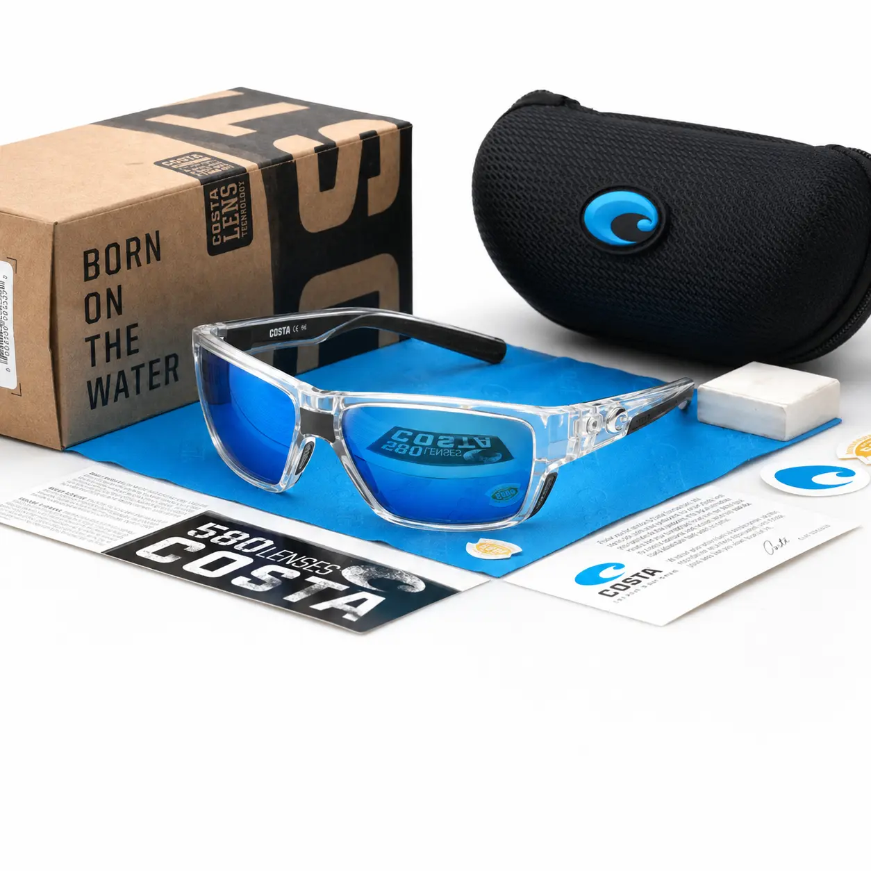 Costa Del Mar Tuna Alley PRO Series Sunglasses, Blue Lenses, Clear Transparent Frame, Polarized Fishing & Outdoor Eyewear