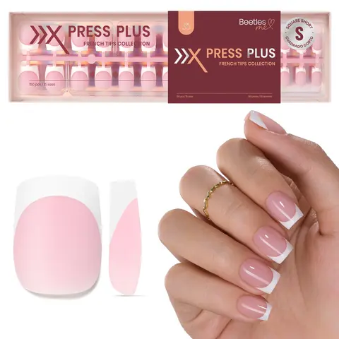 Beetles French Tip Press On Fake Nails Extensions, 150 Pcs Short Square Decorative Tips, 15 Sizes, Pre-Colored Soft Gel, Easy Application for Polished Look Manicures, Glue Not Included, Multiple Color Options for DIY Nail Art