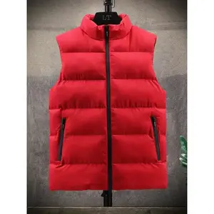 Men's Padded Down Vest, Sleeveless Puffer Jacket With Zip Pockets, For Winter, Sports Travel