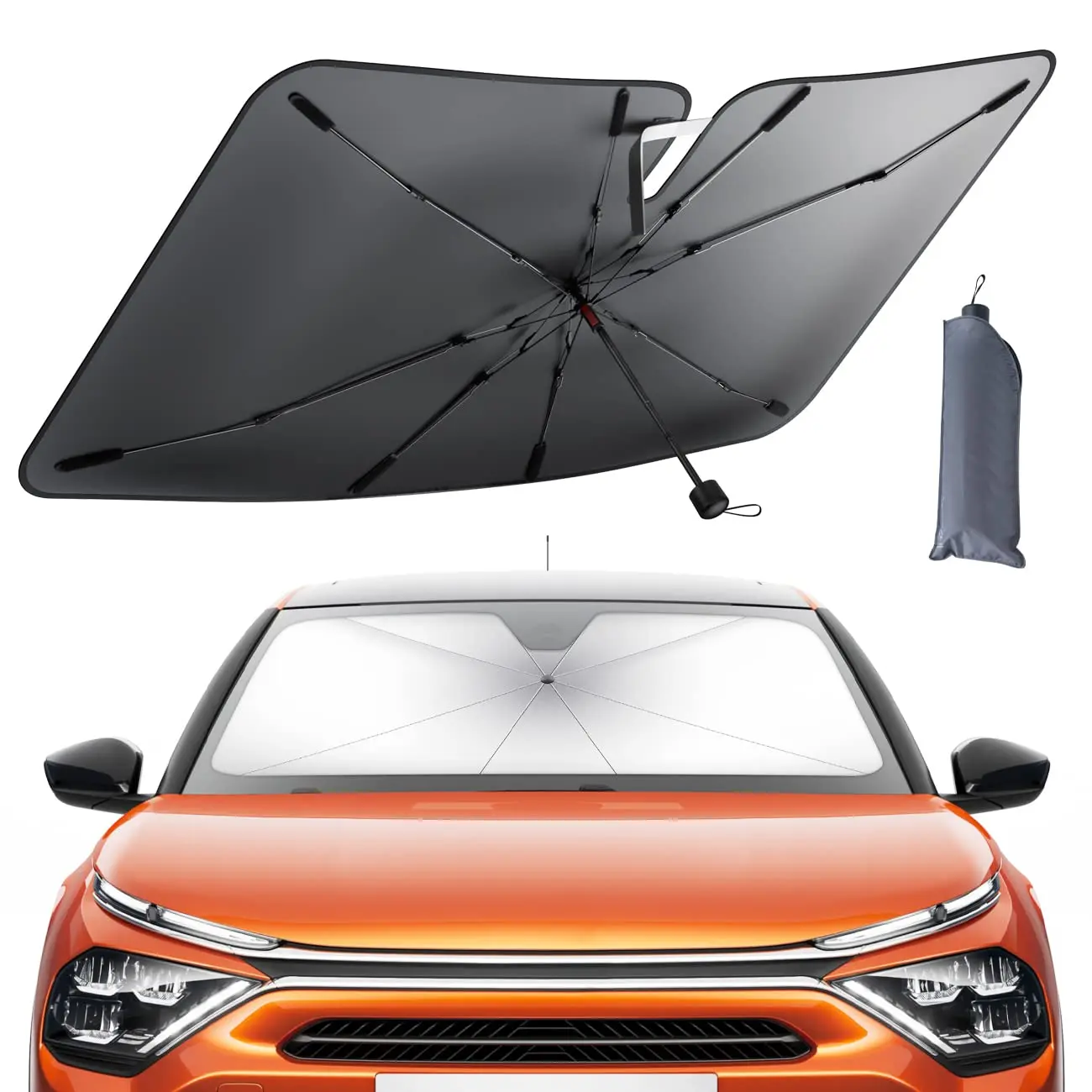 Foldable Anti-UV Windshield Sunshade Retractable Heat Insulation Windshield Shade, Car Sunshade Cover Foldable Windshield Sun Umbrella for Sedan SUV MPV