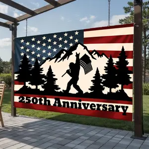 250th Anniversary Bigfoot Flag |   Patriotic USA Sasquatch Mountain Tree Silhouette House Flag |   Retro American Flag Outdoor Garden Yard Decor