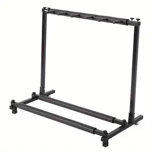 3-Tier Folding Type Black Iron Square Tube Guitar Rack Stand - Space-Saving Collapsible Holder for Multiple Guitars
