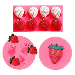 Strawberry Shaped Silicone Mold, 3 Counts Chocolate & Soap & Jelly & Candy Mold, Baking Mold for Cake Decorating