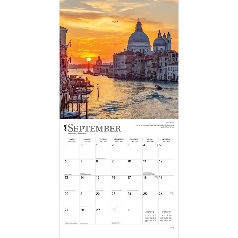 Italy | 2026 12 x 24 Inch (Hanging) Monthly Square Wall Calendar | Plastic-Free | BrownTrout | Scenic Travel Europe Italian Venice Rome 3