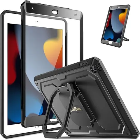 Fintie Heavy-Duty Crash-Proof Dustproof Tablet Casing for 10.2-inch iPad 7th/8th/9th Gen - Dual-Layer TPU+PC Shock Buffer, Built-in Screen Protector, 360° Magic Ring Stand, Button and Port Cover Guards Accessory