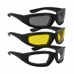 3 Pairs of Helicopter Riding Motorcycle Glasses Transparent Smoke Yellow with Padding, Comfortable