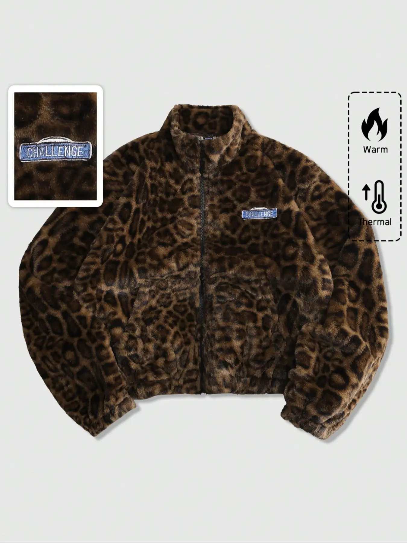 Super Soft Warm Plaid Leopard Fleece Jacket with Pockets, Heavyweight Comfort Winter Outerwear, Casual Loose Fit Coat for Cold Weather, Chic, Fitted