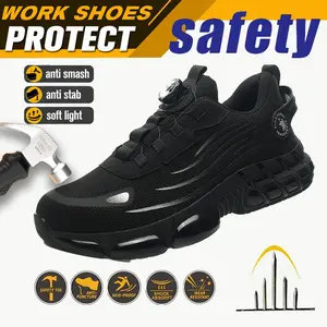 Light Emission Men's Breathable Mesh Work Sneakers Steel Toe Anti Slip Safety Durable Comfort Fit All Seasons LED Accent