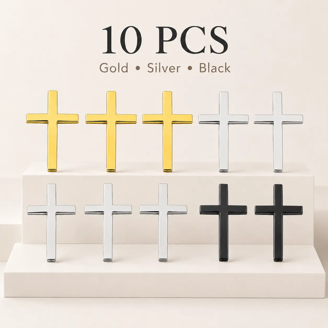 10PCS Metal Cross Decals for Cars, 2.5"×1.8" Christian Car Emblem Badge Decals, 3D Self Adhesive Cross Stickers Car Accessories, Jesus Stickers for Cars Body Fender Tail (Black)