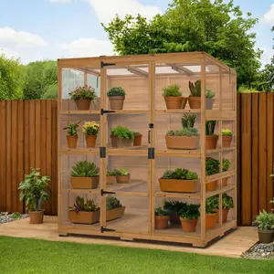 Large Wooden Walk-In Greenhouse with Lockable Door, G976