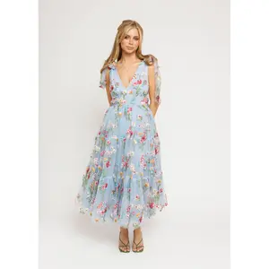 Margaret Floral Midi Dress Blue