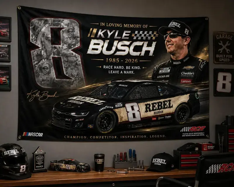 Kyle Busch Memorial Racing Flag, Rebel Bourbon #8 Nascar Tribute Banner, Forever A Legend Wall Decor