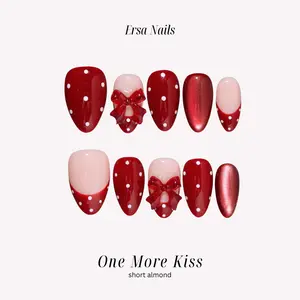 ErsaNails ONE MORE KISS - Short Almond 10 PCS Handmade Press On Nails | French Tip, 3D Nails & Polka Dot