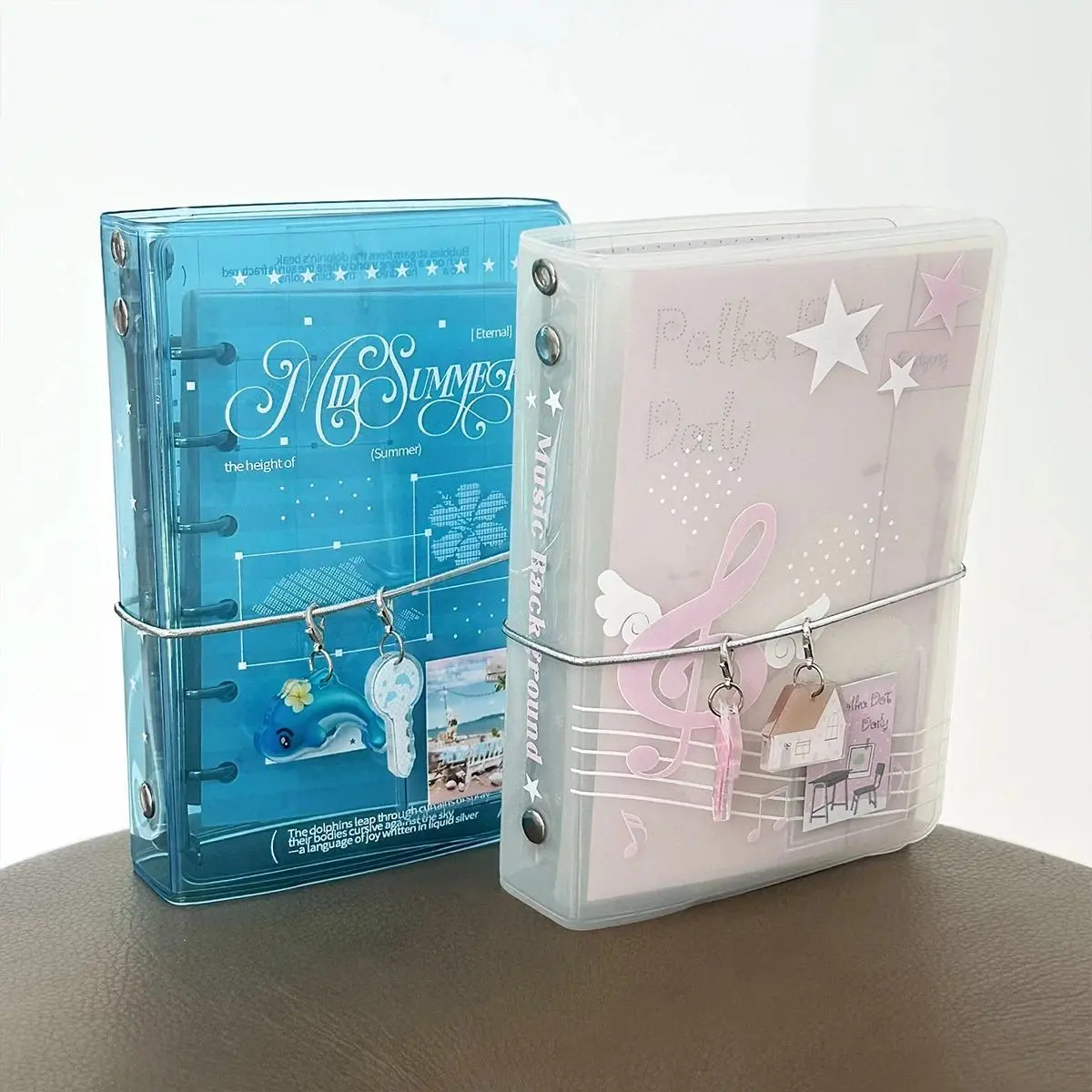 A7 Trifold Binder PVC Cover Organizer Refreshing Summer Ocean Theme Planner with Charm Accessory Divider Pages Notebook
