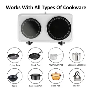 1800W Portable Electric Infrared Dual Burner Hot Plate - 7.5" & 6.3" Glass Cooktop, Stepless Temperature Adjustment, Countertop & RV Use-5380