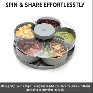 Cute Practical New Spin and Snack Serving Tray, Rotating Snack Holder, Divided Food Organizer, Ideal for Parties and Gatherings