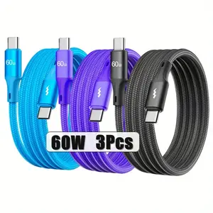 3 Pack USB C to USB C Fast Charging Cable 60W Type C Power Cable for Phones Tablets and Android Devices