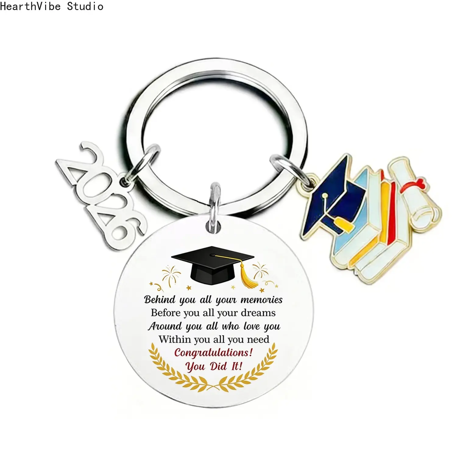 2026 Graduation Season Stainless Steel Keychain - Encouraging Congratulations Gift for Camping-Hiking Enthusiasts, Classmates, Graduation Decoration, Outdoor Hiking, Unisex, Encouragement Tag, Graduation Hat, Key Ring Set