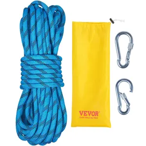 VEVOR 10.5 mm Static Climbing Rope, TikTokShopBlackFriday, 29.3M(96ft) Outdoor Rock Climbing Rope 25KN Breaking Tension, Fiber Rope with Steel Snap Hooks for Escape, Rappelling, Fire Rescue, Blue