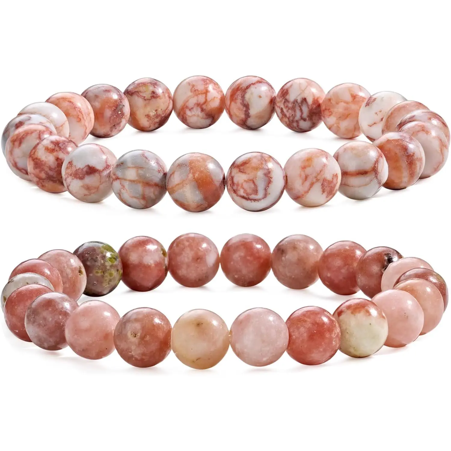 8mm Red Vein Jasper & Plum Blossom Jade (Good Luck
