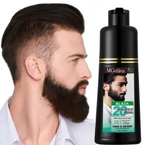 Men's Mustache Dye Shampoo, 3 IN 1 Hair Color Dye Shampoo with Argan Oil & Noni Fruit Extract for Long Lasting and Permanent Black Color, Comfort Hair Dye Bubble Hair Dye，Father's Gifts, 200ml