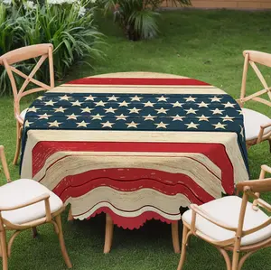 1pc Independence Day Tablecloth - American Flag Star Design Patriotic Red White Blue Decor, Round/Rectangular Table Cover For 4th Of July Parties, BBQ, Picnic, Indoor & Outdoor Home Independence Day Decorations, Edge Embossing Table table  linens