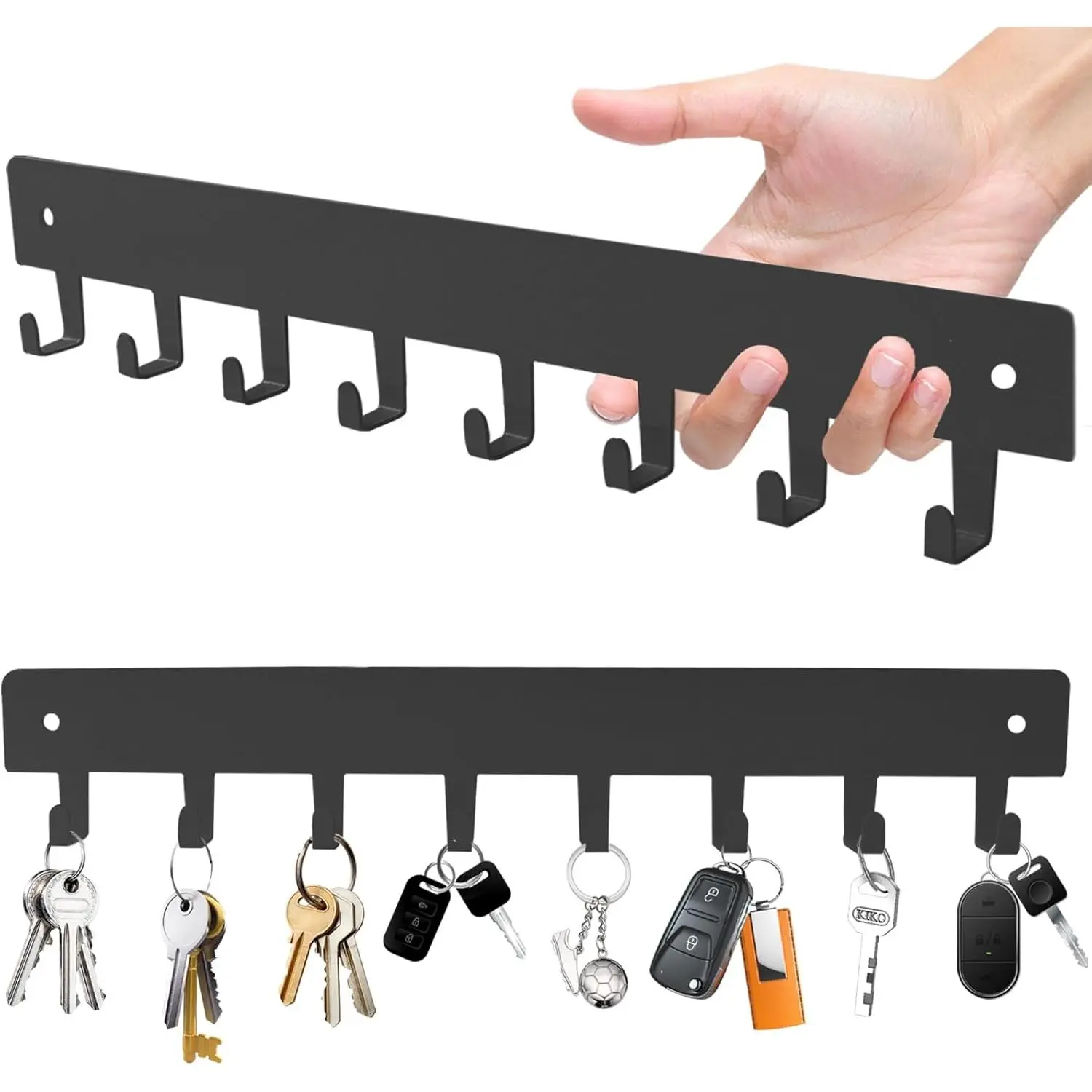 2 Pack Key Holder for Wall, Key Hooks with 8 Hooks, No Drilling Required, Self-Adhesive Key Holder, Hallway Wall Mount , Key Holder Wall Mount for Corridor, Living Room (Grey)