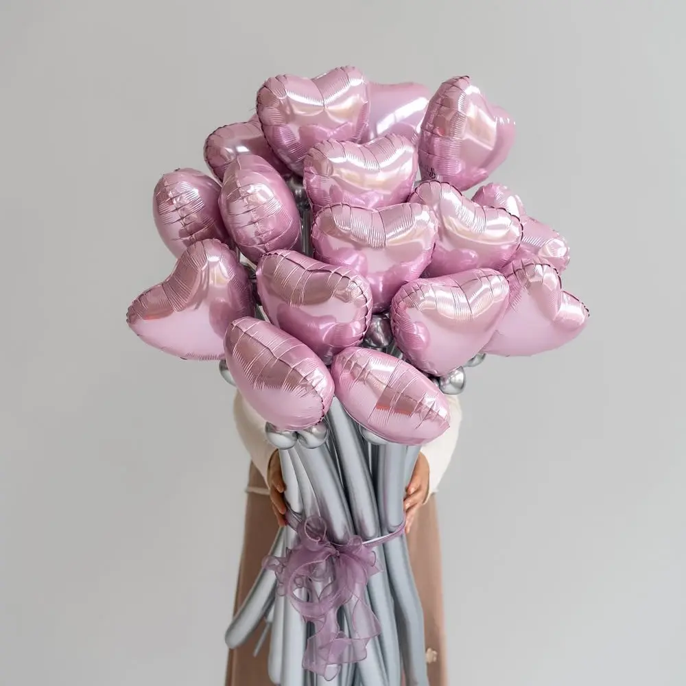 Heart-Shaped Long Balloon Bouquet Set, DIY Customizable, Multiple Colors, Perfect for Birthday Parties, Valentine's Day, Weddings, Proposals