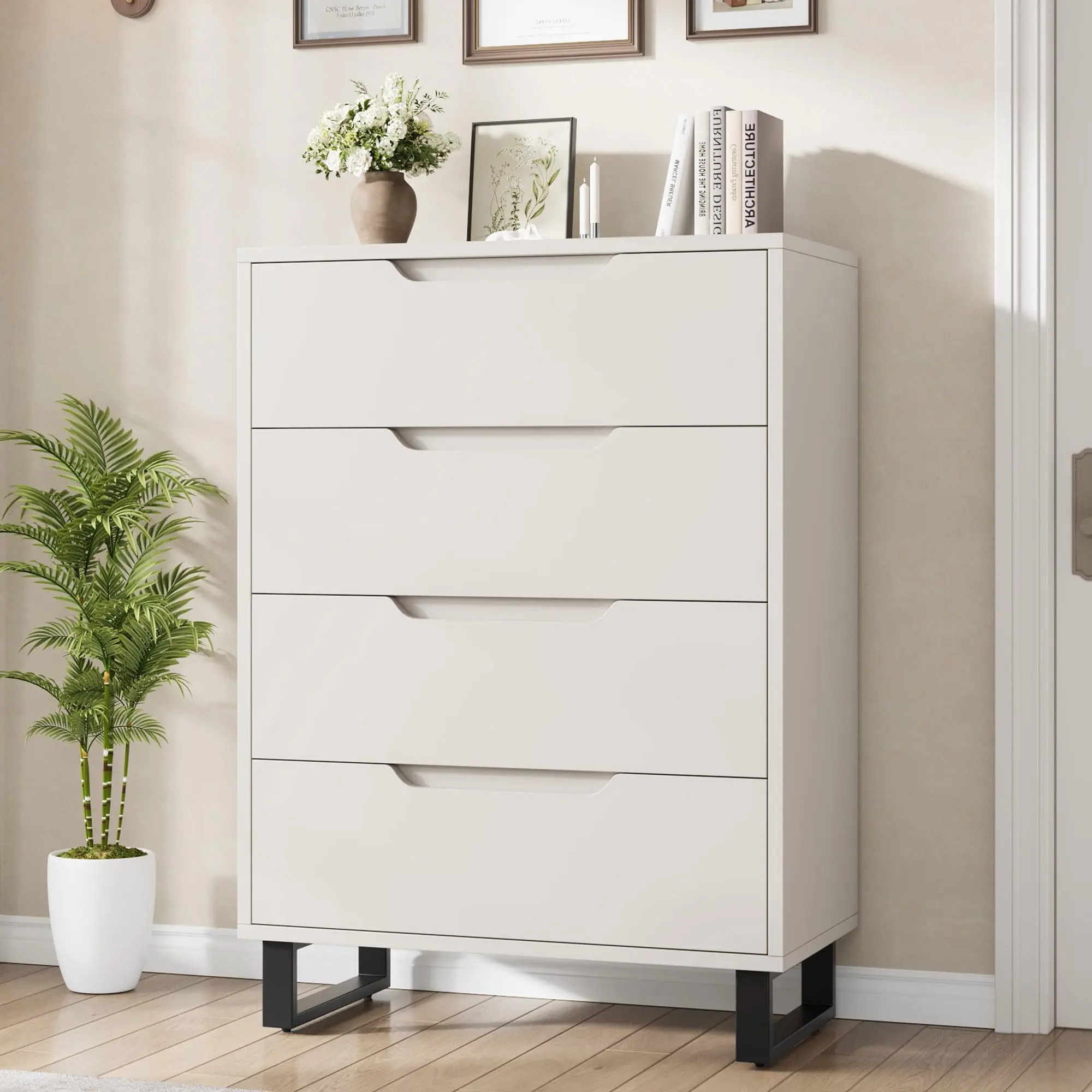 41.5" Tall 4-Drawer Dresser, Freestanding Vertical Wooden Storage Cabinet, Multifunctional Closet Chest Organizer for Bedroom, Living Room, Hallway and Entryway