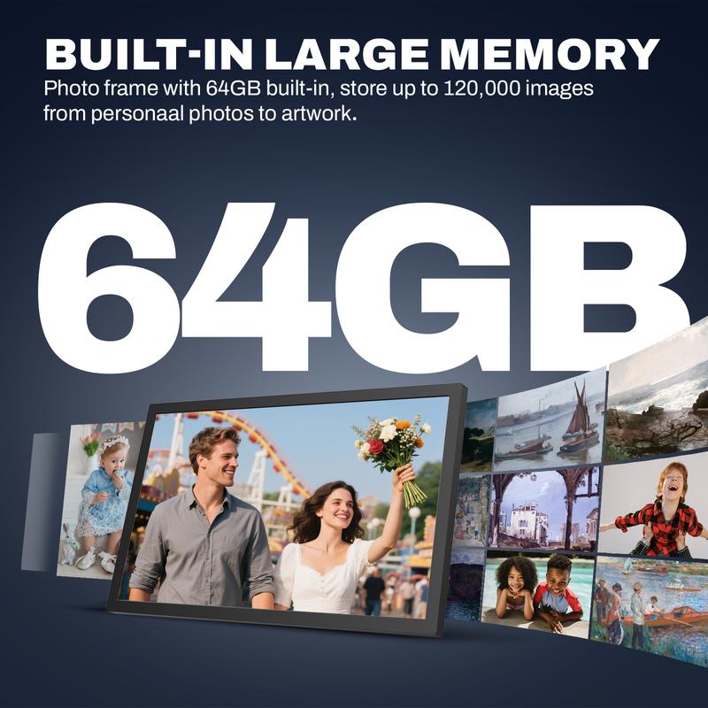 Arktronic Large Digital Picture Frame 27 inch 1920x1080 FHD IPS WiFi with Remote 64GB Storage Auto-Rotate Share via Apps Email USB Micro SD Black