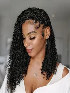 16 Inch Short Box Braided Wigs for Women, Lace Full Boho Knotless Cornrow Braids, Synthetic Braiding Wig with Baby Hair Twist, Synthetic Curly Wigs