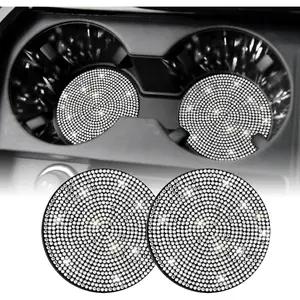 WOAOW Bling Cup Holder Coasters for Car, 2PCS Universal Non-Slip Cup Holder, Embedded Decorative Coasters, Shiny Crystal Car Interior Accessories Gifts for Women (White)