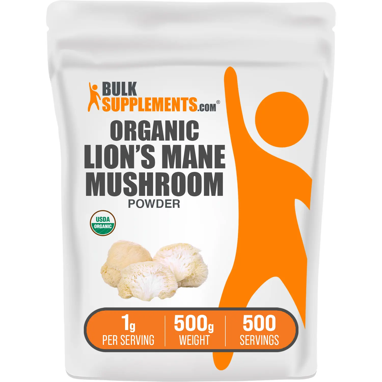 BulkSupplements Organic Lion's Mane Powder - Certified Organic -  Edible - Mushroom Powders - 500g - 1000mg per Serving