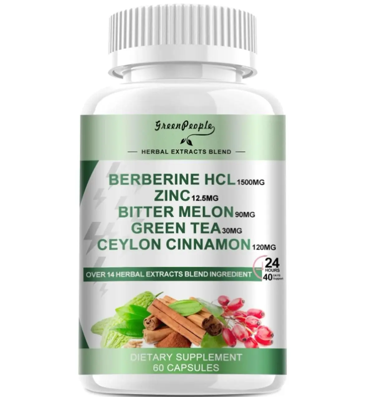 GREENPEOPLE Berberine Supplement with Ceylon Cinnamon - Berberine 1500mg Activates AMPK & GLP-1 Berberine HCL Capsules with Bitter Melon/Artichoke Extracts & Natural Herbs for Immune Support 60 Count