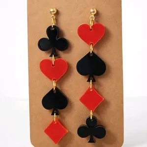 Card Suit Dangle Earrings - Red and Black Design