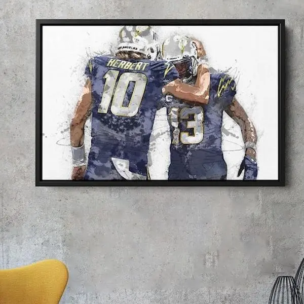 Justin Herbert & Keenan Allen Print - Los Angeles Chargers Wall Art,  Decor for Home, Man Cave, Football Gift Poster