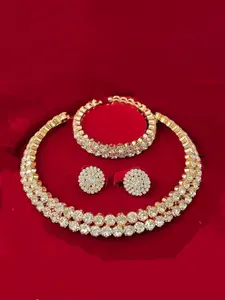Elegant Rhinestone Decorated Jewelry Set, Including Necklace & Dangle Earrings & Bracelet, Fashionable Jewelry Set for Party, Trendy All-match & Exquisite Jewelry for Birthday Gift, Necklaces Earrings Set