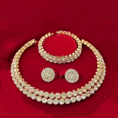 4pcs Set Bling Rhinestone Multi-Layer Necklace, Earrings, Bracelet & Choker, Elegant Alloy Jewelry Set, Bridal Wedding Gift, Bridal Sets, Necklaces Earrings Set, Jewellery Gift Set