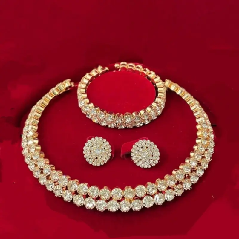 4pcs Set Bling Rhinestone Multi-Layer Necklace, Earrings, Bracelet & Choker, Elegant Alloy Jewelry Set, Bridal Wedding Gift, Bridal Sets, Necklaces Earrings Set, Jewellery Gift Set