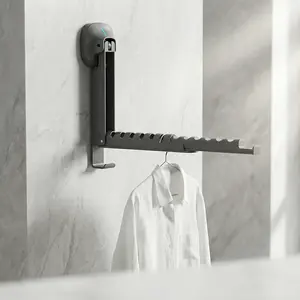 Retractable Suction Cup Clothes Drying Rack, No Drill Wall Mounted Laundry Hanger, Space Saving Foldable Clothes Holder for Laundry Room/Balcony