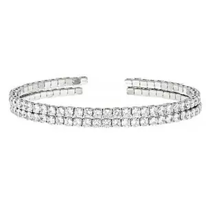 JTV White Cubic Zirconia Rhodium Plated Cuff Bracelet Set of 2 23.04ctw