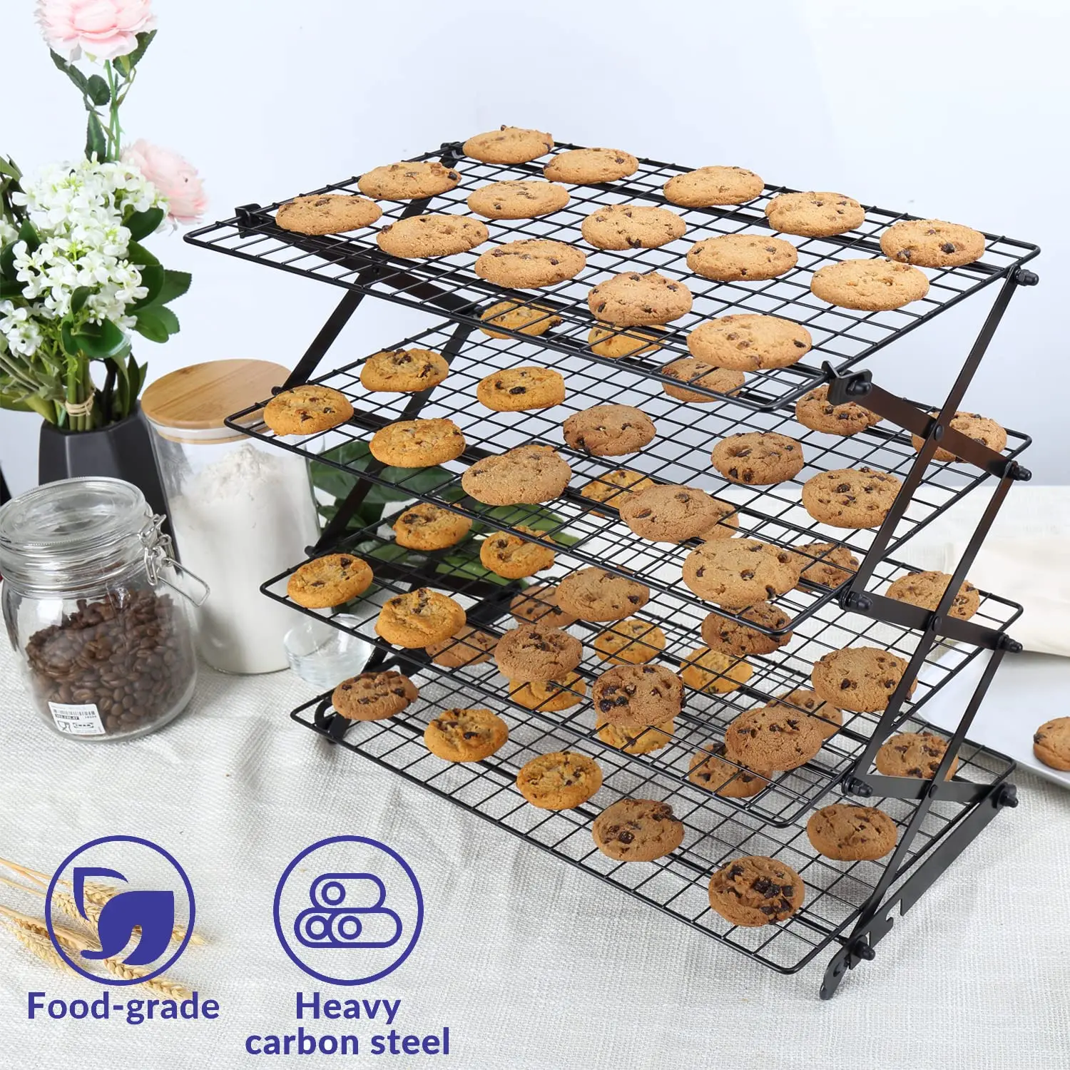 Geesta 2/3/4-Tier Collapsible Cooling Rack with Adjustable 3 Setting Design Stackable Cooling Roasting Cooking for Cookies Baking - Copper Cooking Utensils #DealsForYouDays