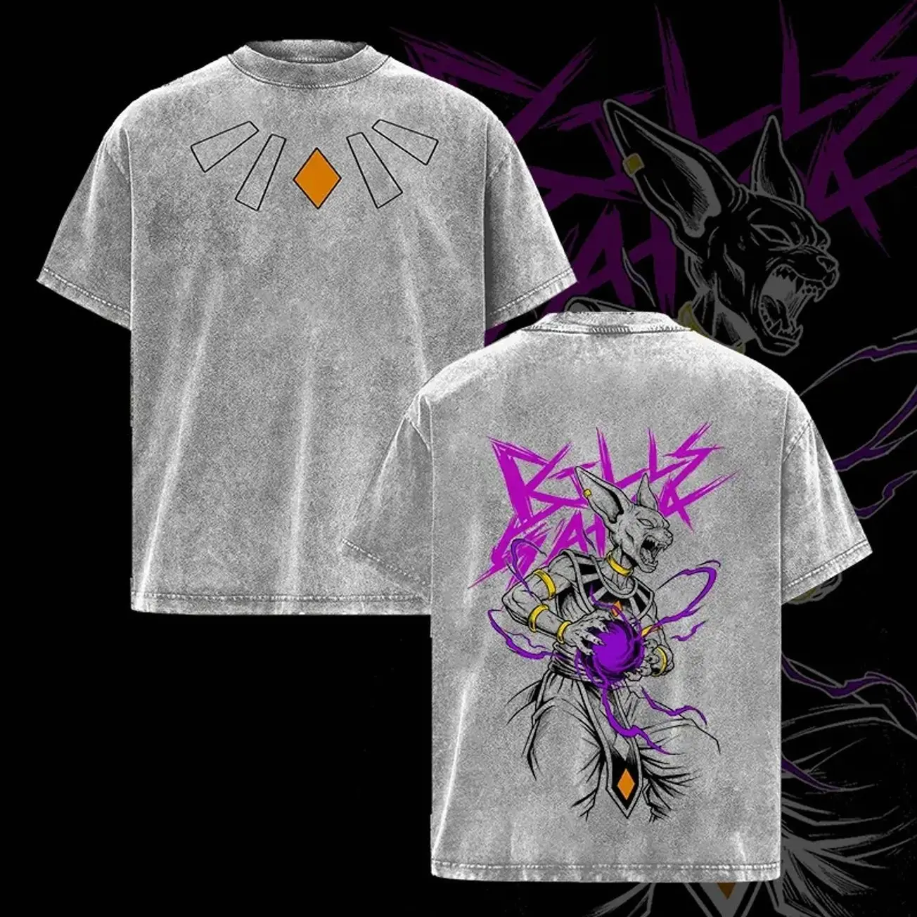 Beerus T-Shirt – God of Destruction DB Super Double Printed Vintage Washed Tee, Unisex Oversized Streetwear, Heavy Cotton Graphic Shirt, Biils Sama Shirt, Gift for Anime Fans 7PC