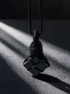 Vintage Natural Obsidian Crystal Pendant Design Necklace, Bohemian Energy Healing Charm, Handmade Frequency Adjustment Amulet, Daily Wear Jewelry Gift, Natural Stone Pendant