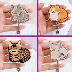 Cute Cat Loaf Badge Reels - Cat Retractable ID Holder - Aesthetic Acrylic Badge Clip - Gift for Cat Lovers