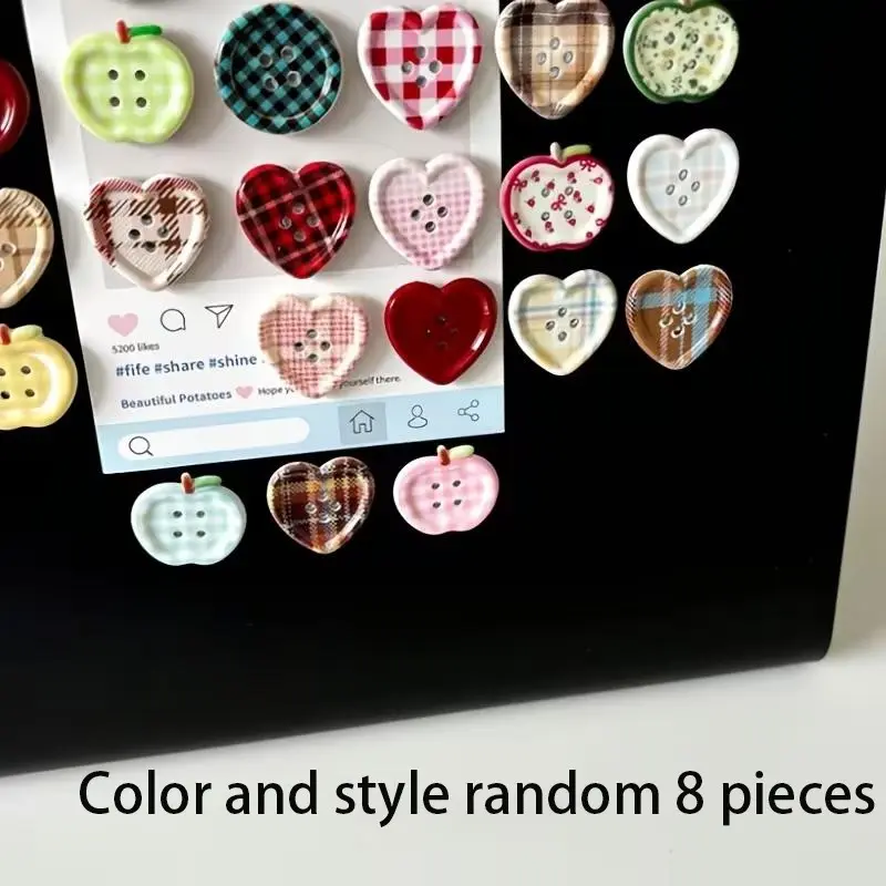 8-Pack Vintage Plaid Button Magnet Set, Strong Magnets, Refrigerator Decorating Magnets, Creative Home Decor, Kitchen Office Whiteboard Decoration, Unique Wall Art Accessories
