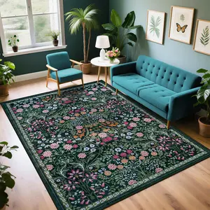 Vintage Floral Decorative Area Rug for Living Room & Bedroom, Floral Pattern Rug, Foldable & Plush Carpet, Non-Slip Easy Care Design for Sofa, Tea Table & Rest Areas, Floral Washable Rug