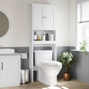 Over the Toilet Storage Cabinet, Bathroom Shelf Organizer with Small Freestanding Space Saver with Adjustable