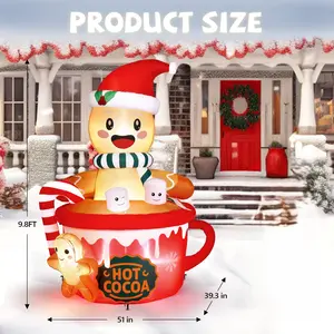 6FT/8FT Tall Christmas Gingerbread Inflatable - Blow Up Yard Decor with LED Lights, Electric Blower, Secure Stakes & Storage Bag - Indoor Outdoor Garden Lawn Patio Porch Xmas Decor - Easy Setup Holiday Inflatable